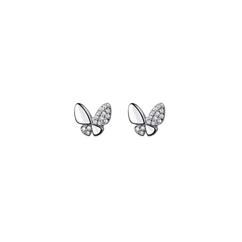 Mini 18K Gold Filled Women CZ Zircon Stud Earrings Butterfly Shape 925 Sterling Silver Bijoux Fashion Fine Jewelry