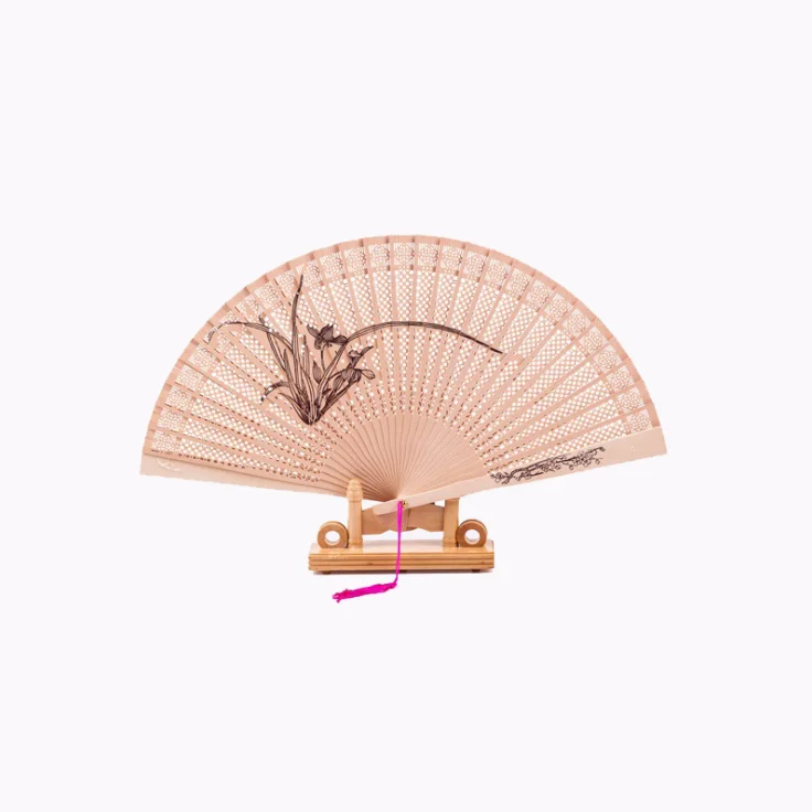 
Wholesale custom craft gift fan imitation sandalwood hollow-out printed folding fan with multiple patterns available 