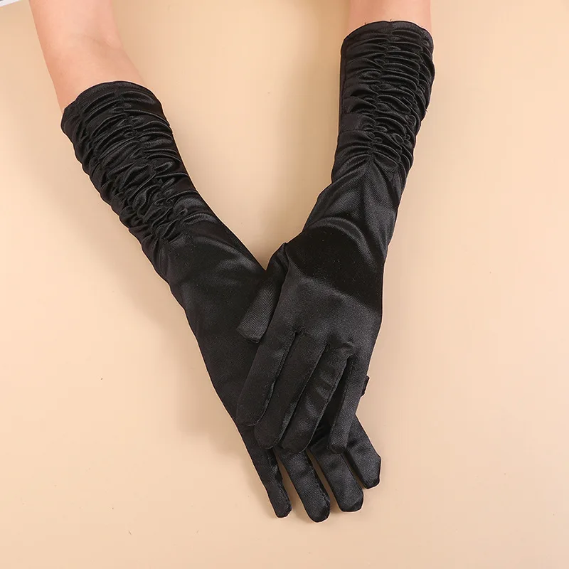 Love Party Long Satin Pleated Bridal Gloves Color Butyl Bag Finger Wedding Wedding Stage Party Fashion