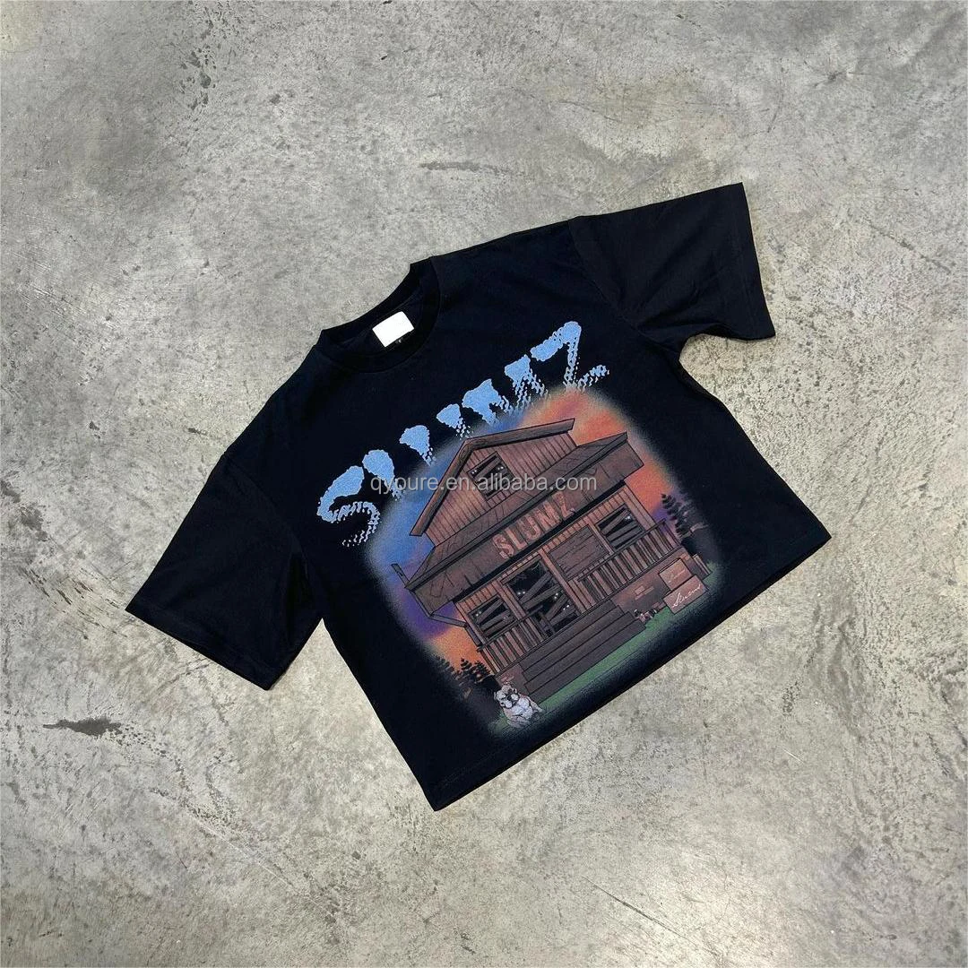 QYOURECLO Custom tee tshirt manufacturer 280 300 gsm heavyweight cotton DTG graphic oversized tshirt men