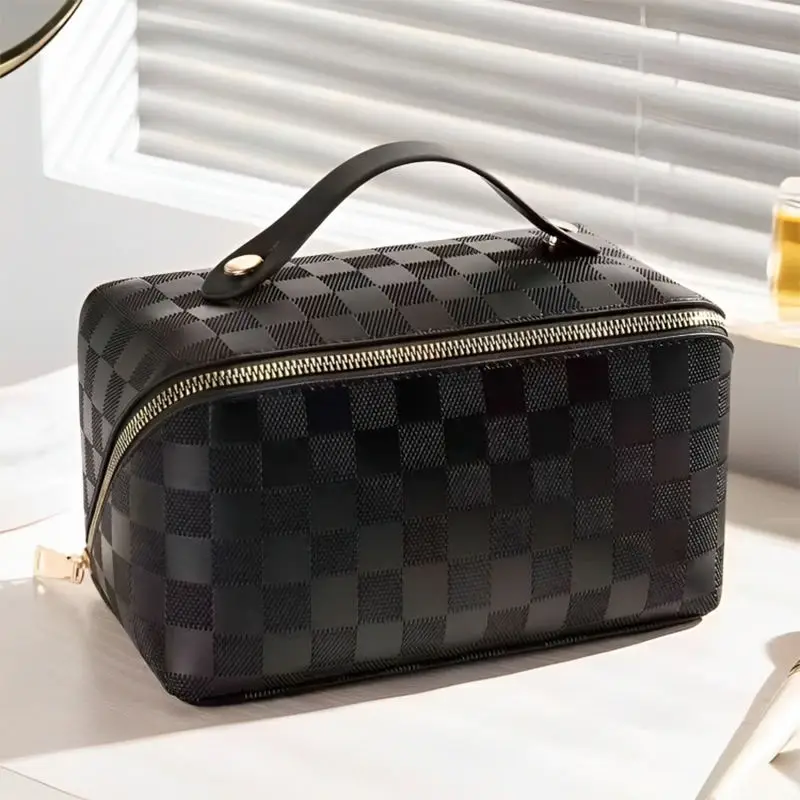 Women Organizer Portable Toiletry Travel Bag Pu Genuine Leather Makeup Bag Waterproof Custom Logo Cosmetic Bag Cases With Zipper