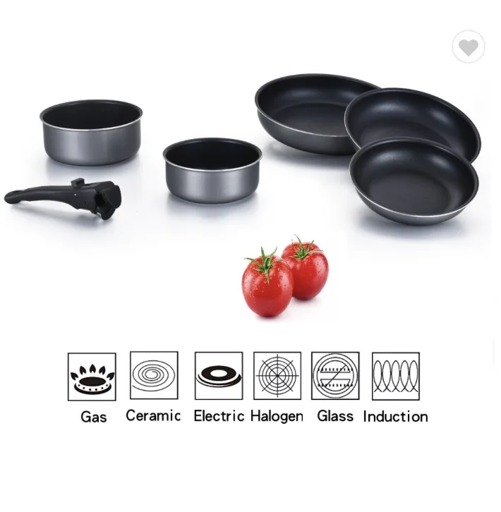 colli induction aluminum cooking pots non-stick coating easy to clean cookware sets with detachable handle