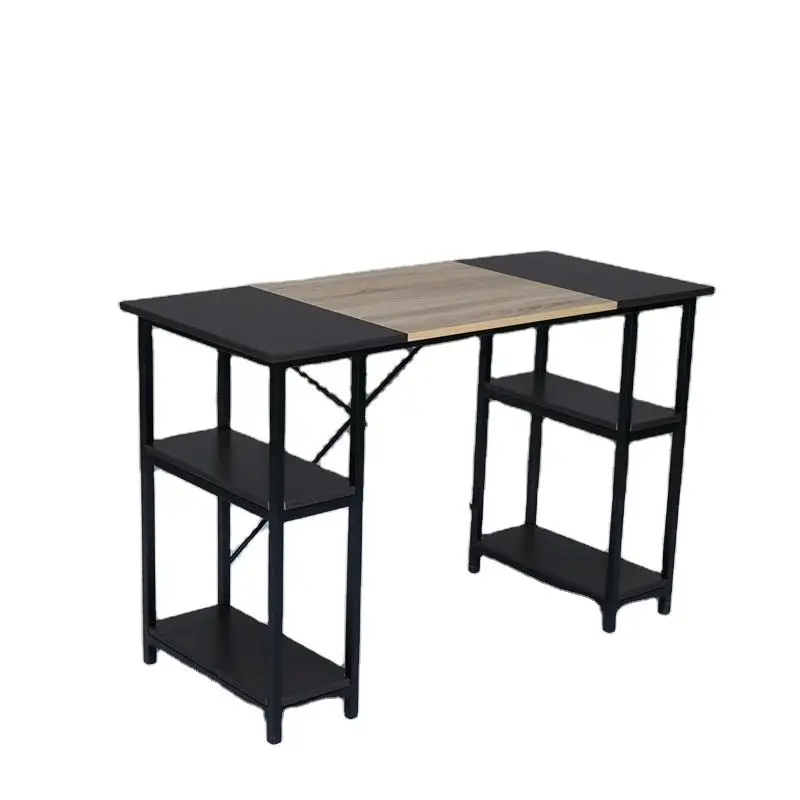 Best Home Office Desk Meeting Training Office Black Brown Metal Modern Style Wooden Computer Table With Storage Shelf