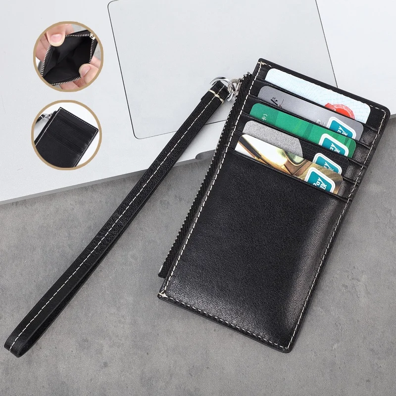 
Custom logo with zipper genuine leather rfid blocking credit card wallet holder new 