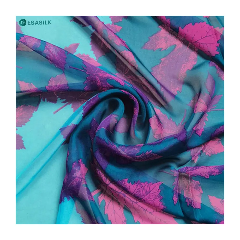Wholesale oem pleated print italian silk chiffon fabric 100% silk fabric customized digital printed silk fabric