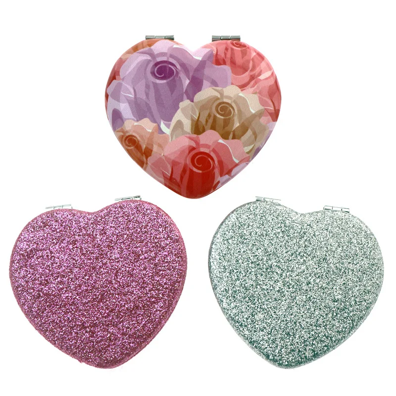 New Arrival Mini heart shaped girl makeup mirror pocket vanity mirror