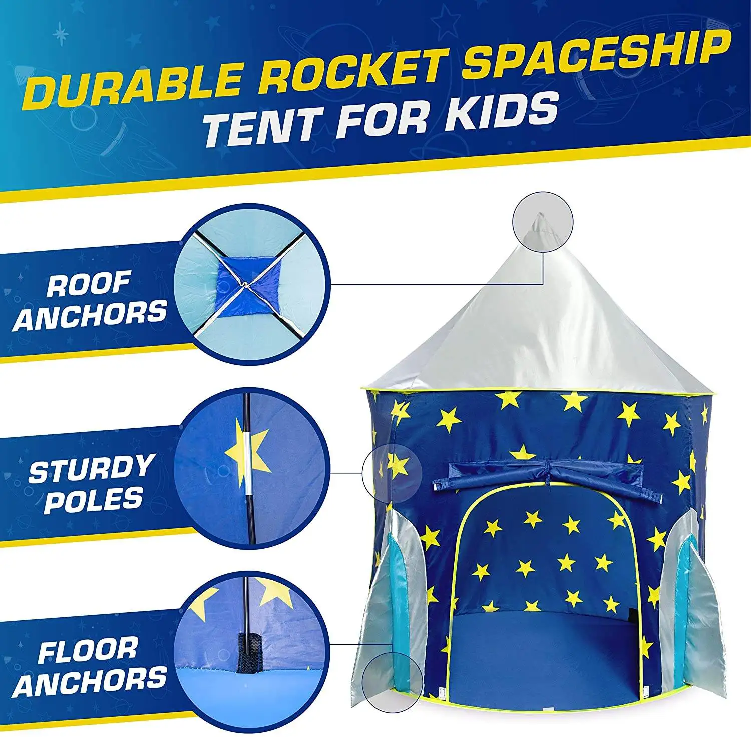 Professional Factory OEM ODM Portable Foldable Playhouse Camping Tent for Child Indoor Play Rocket Kids Castle