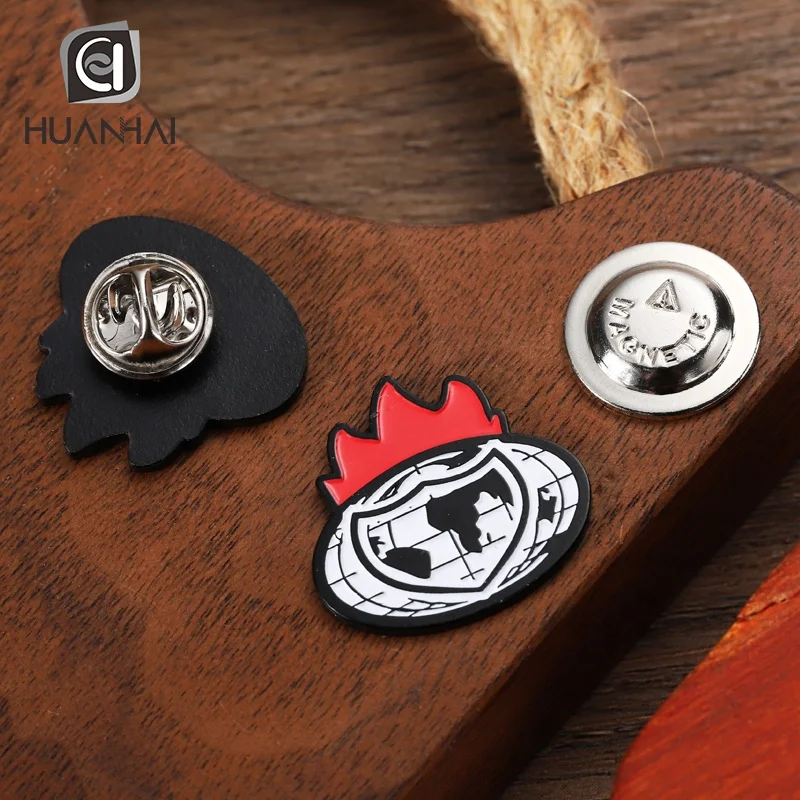 custom black metal fire logo soft enamel magnetic badge pin