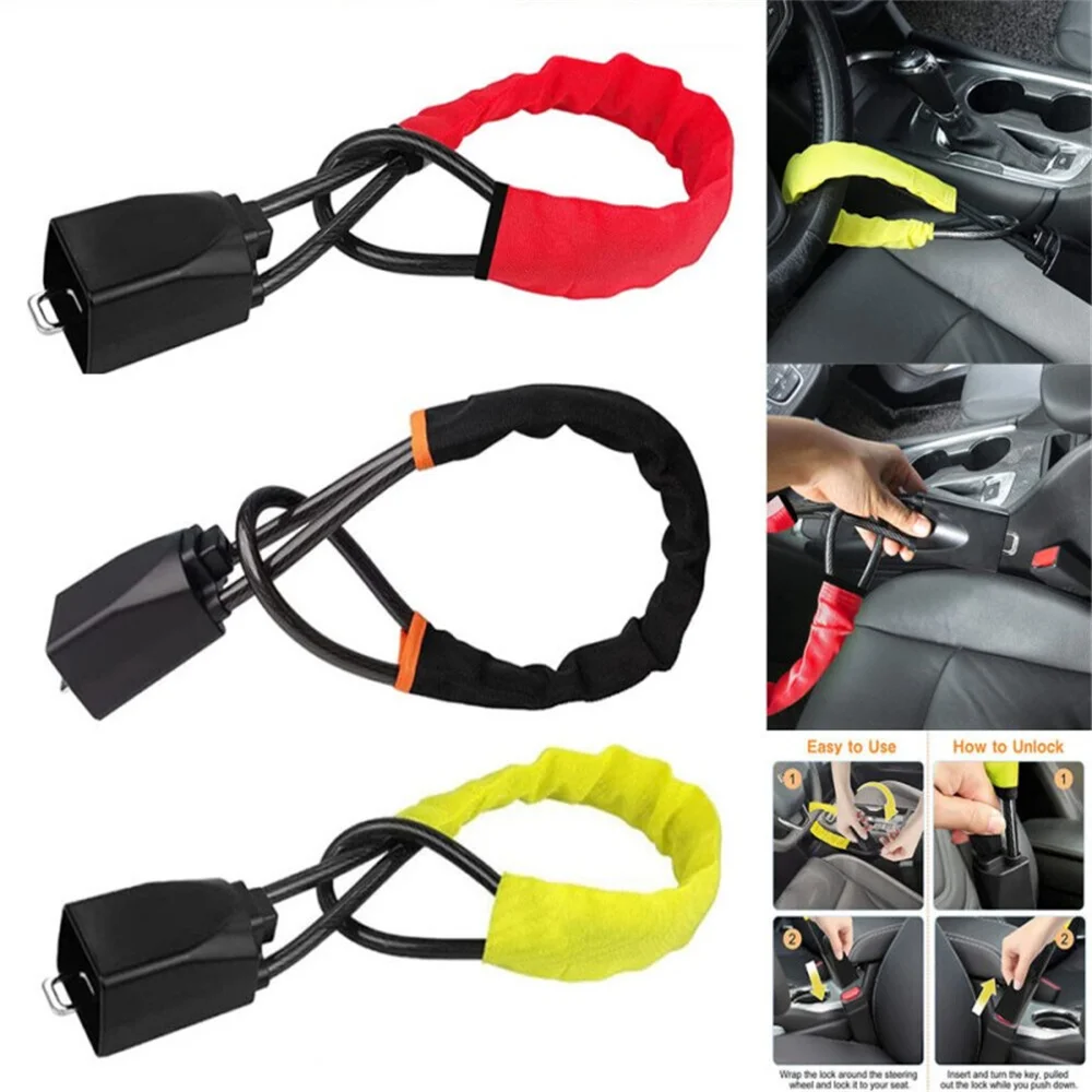 Universal Car Steering Wheel Lock With Seat Belt Buckles Sturdy Lock Theft Prevention Anti Device Lock For Truck SUV Van RV