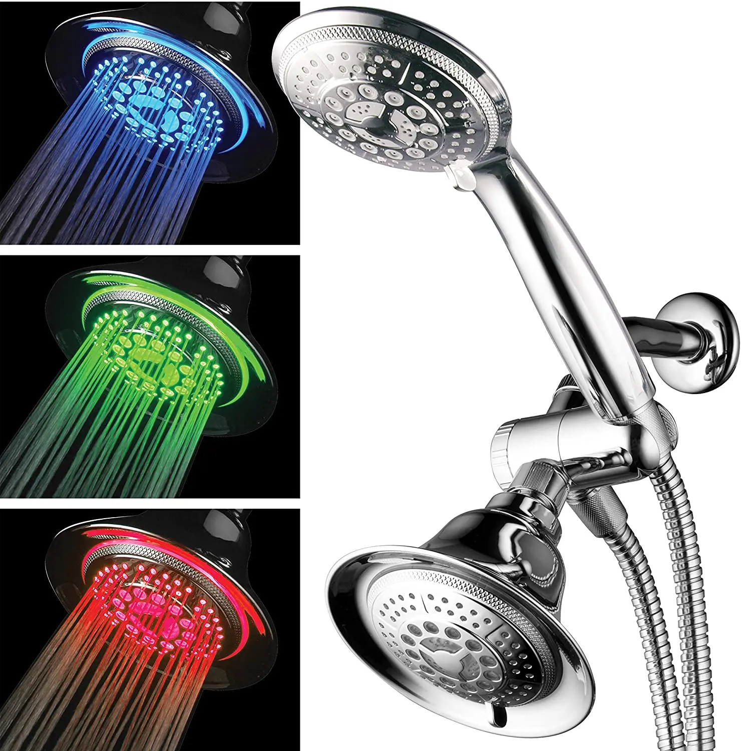 High Pressure Shower Head Stainless Steel Multiple Color LED Shower Head