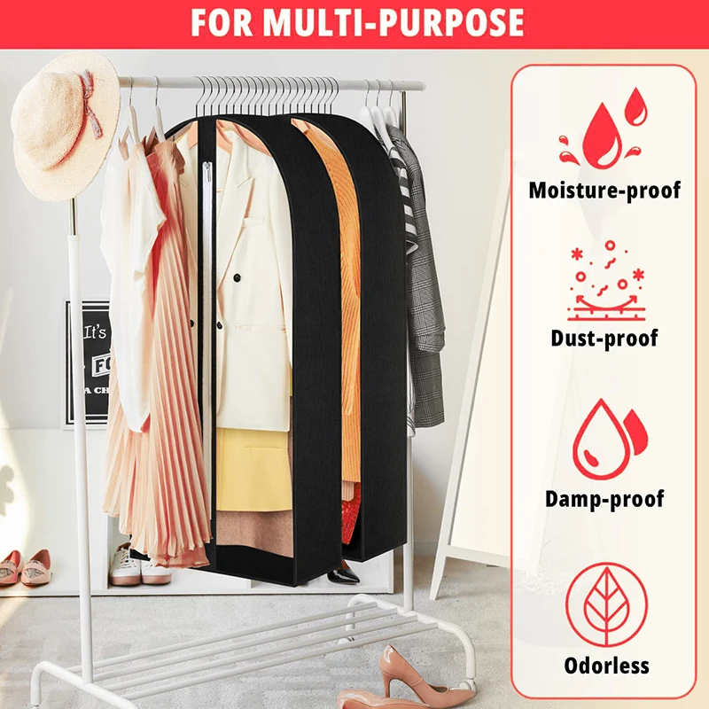 Custom Printed Durable Fabric Non Woven Home Closet Wardrobe Clothes Organizer Storage Garment Bags Dustproof Covers With Zipper