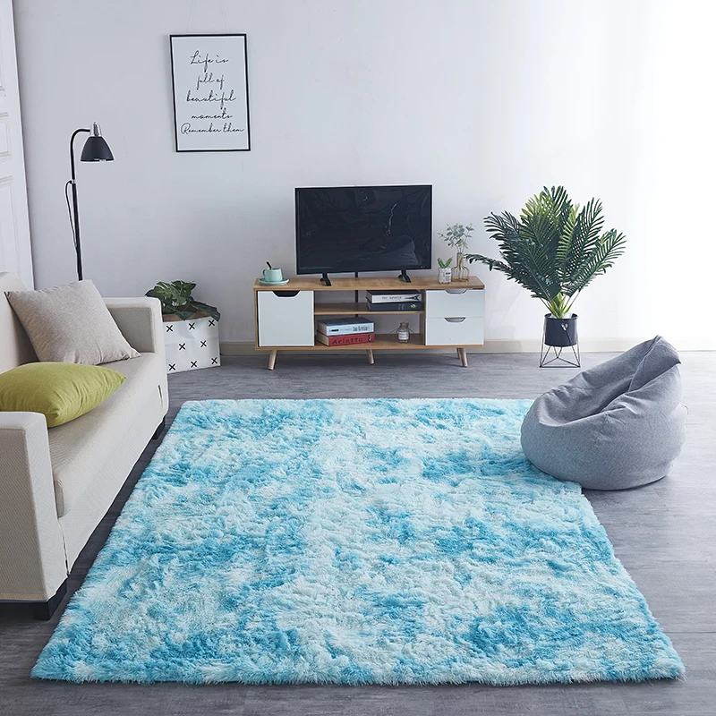 Long Hair Silk Hair Thickened Carpet Tie-Dye Gradient Carpet Sitting Room Bedroom Tea Table Bedside Mat Carpet