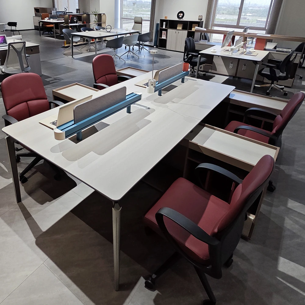 Customizable Commercial Furniture MFC 4 Person Modular Extendable Workstation Office Desk Furniture With Side Cabinet