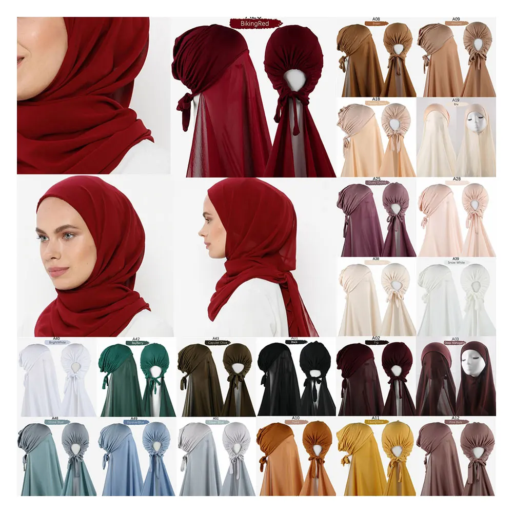 Женский мгновенный шифоновый хиджаб с головным шарфом под шарф, шапки, мусульманский головной убор, эластичный хиджаб, накидка на голову, тюрбан