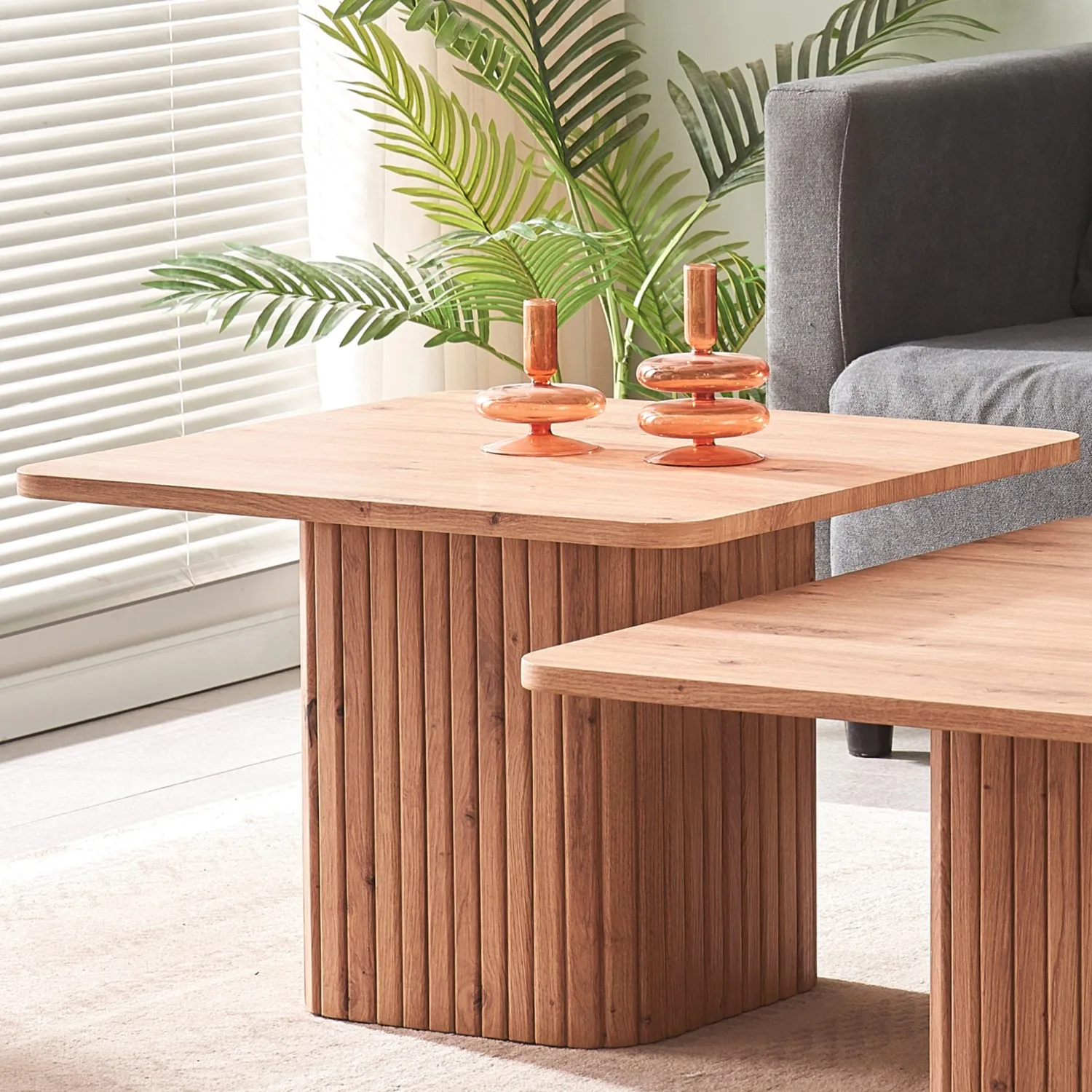 wabi-sabi wholesale european Modern Nature Nesting BROWN Wood Oak Paper MDF Round Coffee Table