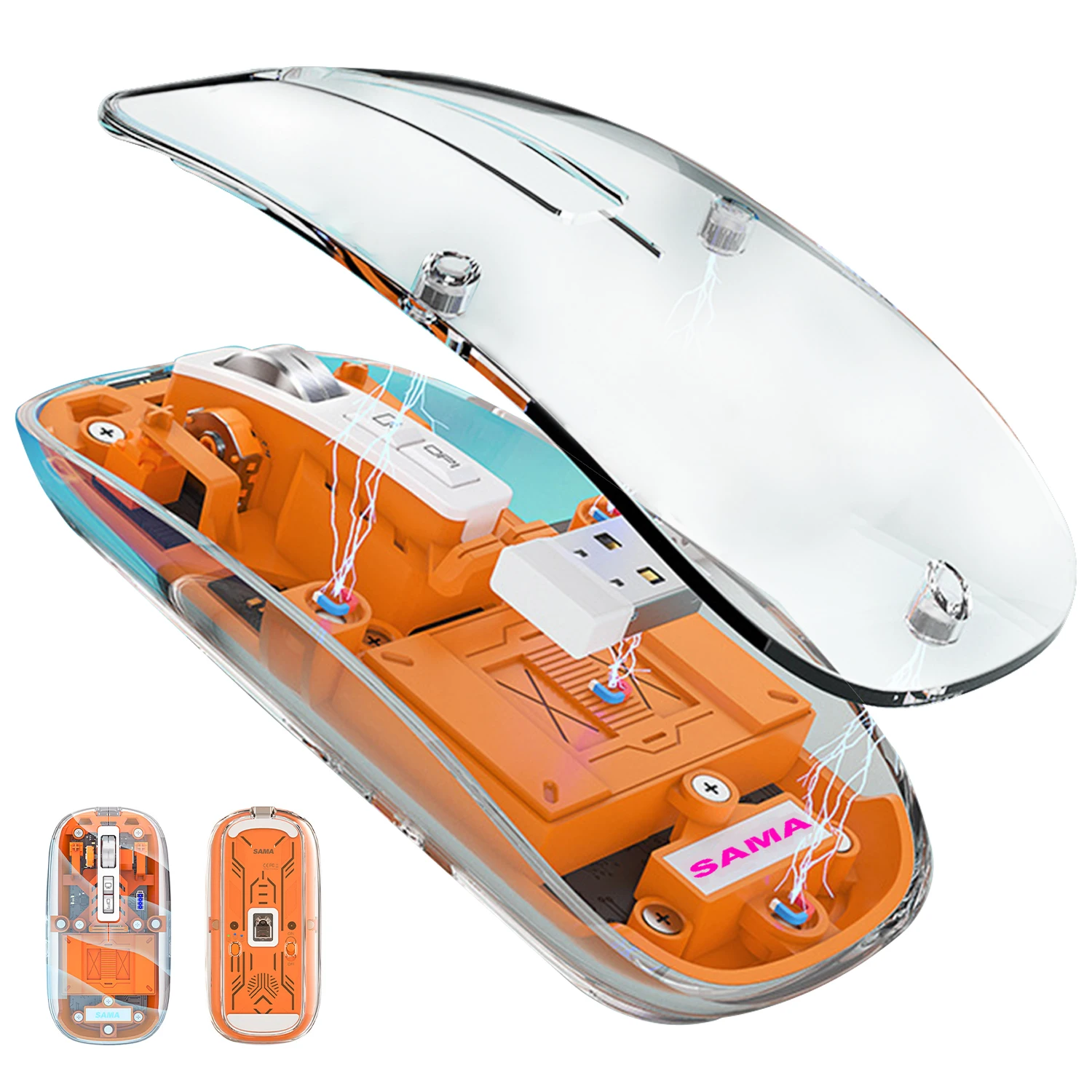 Беспроводная игровая мышь SAMA, полностью прозрачный двойной режим, 2,4 г, BT, эргономичная Бесшумная перезаряжаемая оконная компьютерная мышь