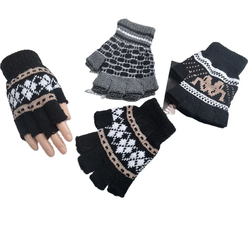 Outdoor Sports Winter Running Gloves Knitted Half Finger Gloves For Men And Women