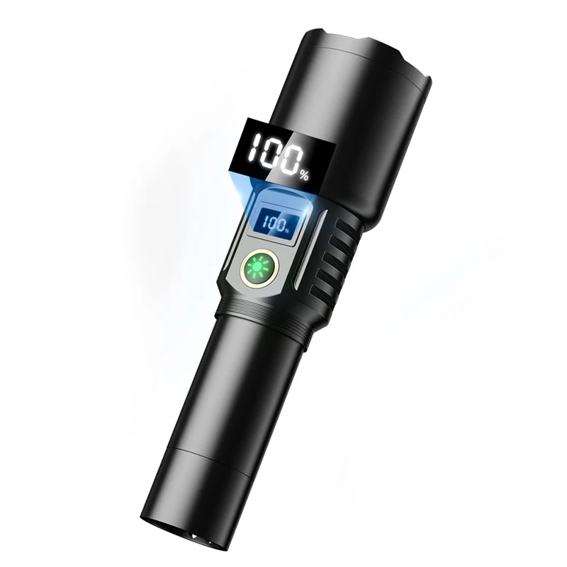Aluminium alloy USB rechargeable 1200 Lumens 20w  zoomable waterproof emergency flashlight with digital power display