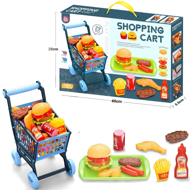 Children shopping cart Barbecue food toys Boys and girls supermarket set