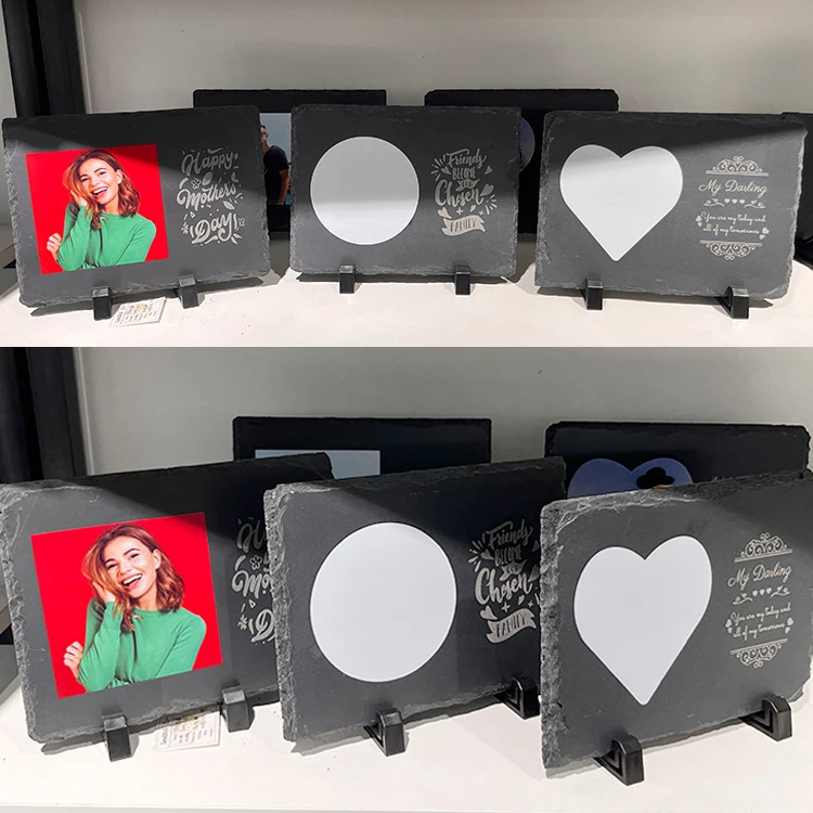 Wholesale special sublimate laser engrave black blank photo slate customize cat dog photo frame sublimation rock slate