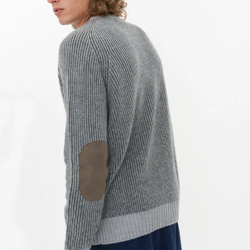 2023 custom knit sweater Men_s Cashmere Rib Knit Crew Neck Taupe knitted jumper Pullover r knit sweater men
