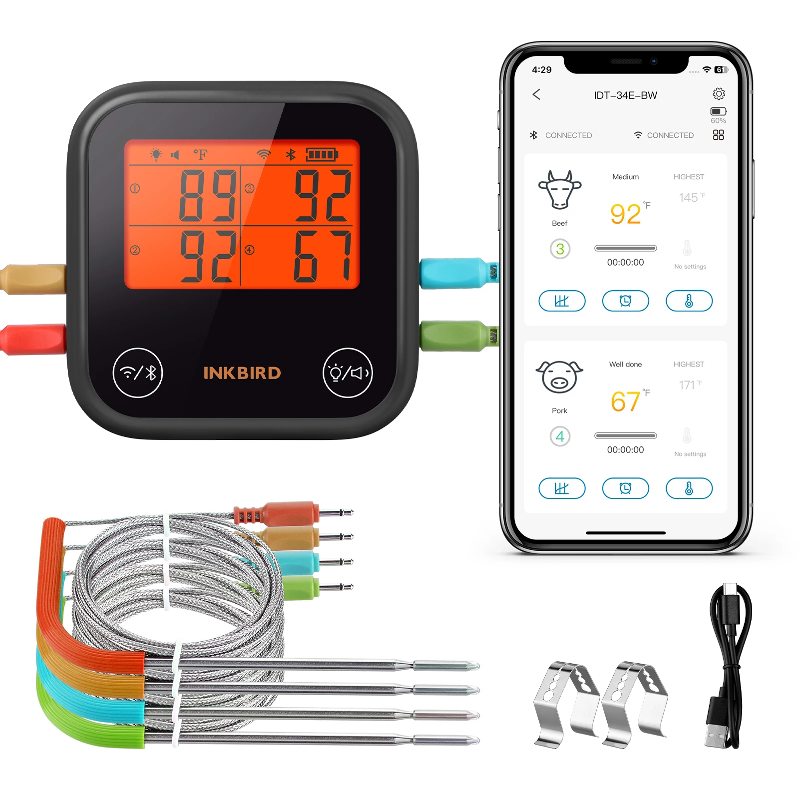 INKBIRD BLE and WiFi Thermometer Wireless Meat Thermometer grill bbq for BBQ Oven Grill Smoker