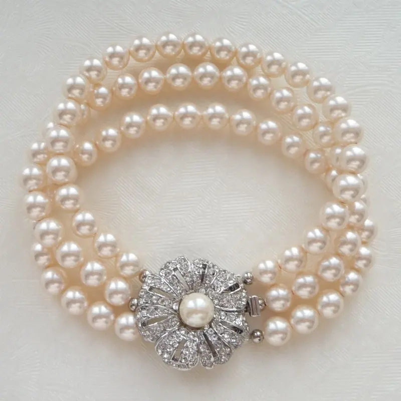 Antique Style Three String Flower Bracelet