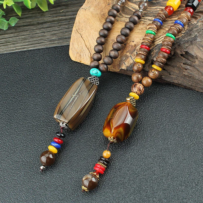 New Vintage Nepal Long Buddhist Mala Wood Beaded Pendant & Necklace Ethnic Bohemian Boho Buddha Lucky Jewelry for Women Men