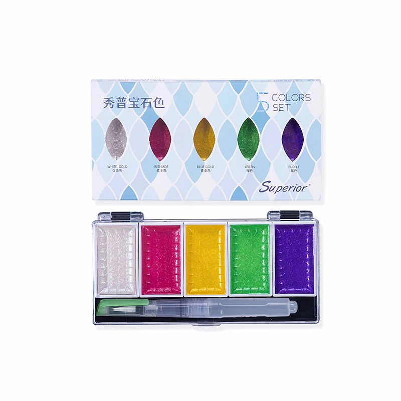 
Solid Watercolor set 8 Color/5color, Metallic Gold Pigment Paint Set With Water brush Pen 