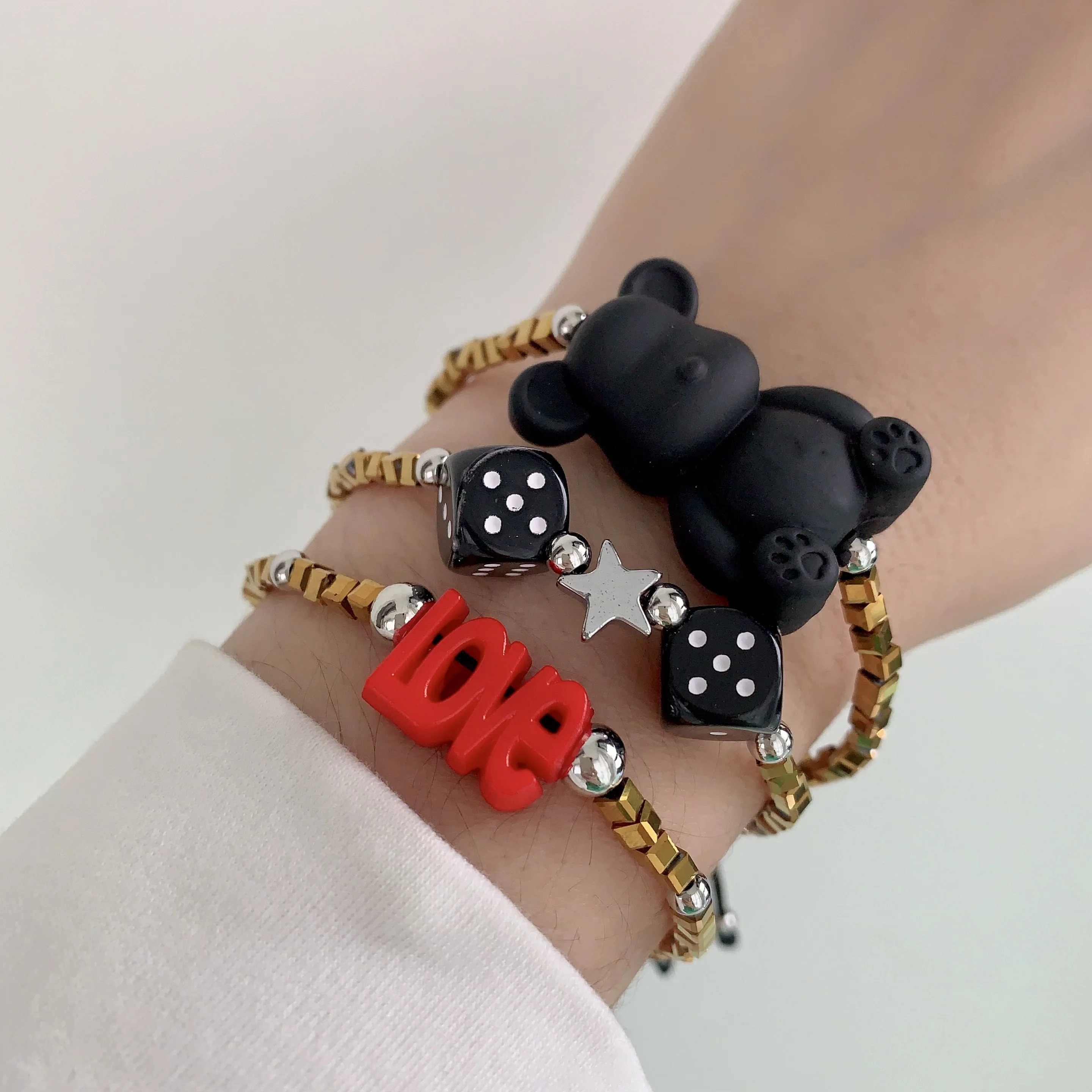 LS-C3519 Unique dice bead bracelet adjustable nice bear   bracelet for men women loce letter bracelet high   quality
