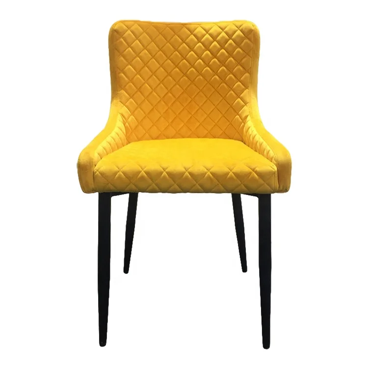 Simple fashion yellow upholstery high back  velvet dining room chair metal stainless steel legs dining chair