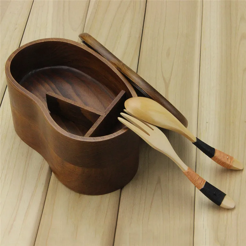 
2020 New arrival 2 layer Portable wooden kids bento lunch box with spoon fork set for school camping 