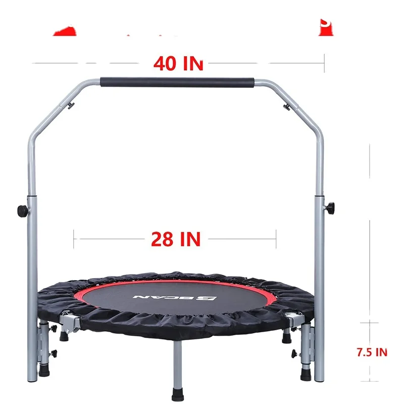 Складной батут 40 дюймов, мини-трамплин с регулируемой ручкой из пенопласта, отлично подходит для тренировок в помещении/саду/Workou