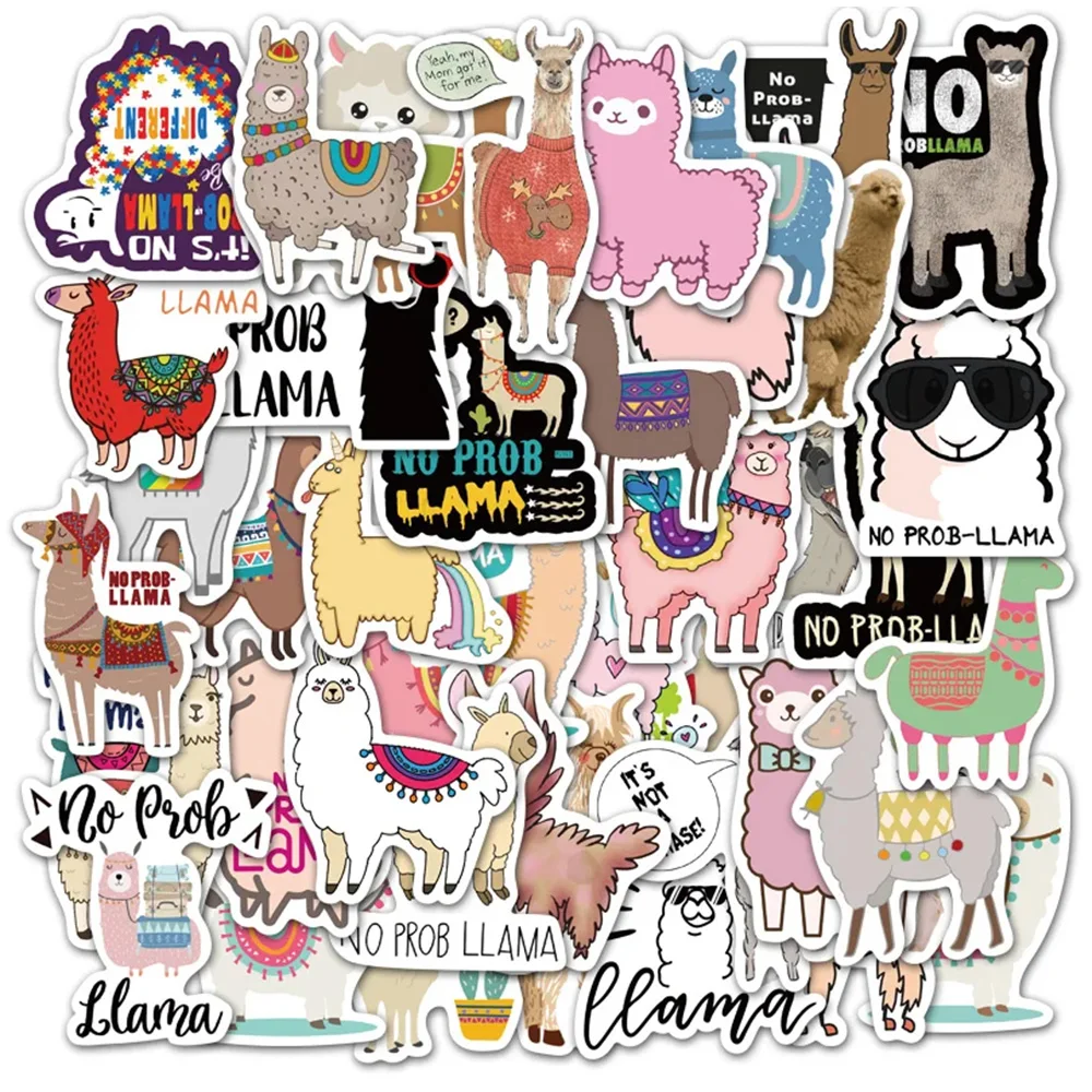 50pcs Cute Cartoon Alpaca Animal Sticker for Kids Diy Skateboard Phone Case Diary Notebook Bike Waterproof Graffiti Stickers