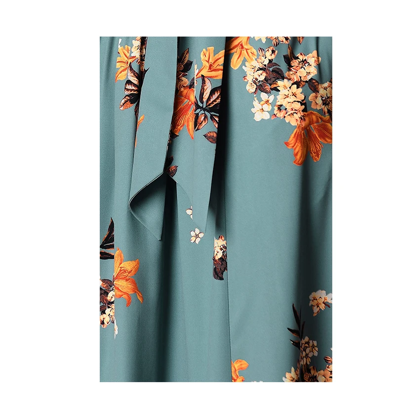 Excellent Quality Custom Flutter Floral Dress Long Sleeve Print Maxi Dress Classic Summer Holiday Casual Dress With Belt Pockets