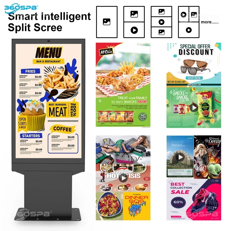 360SPB ODM165A outdoor triple screens digital menu board restaurant touch order display