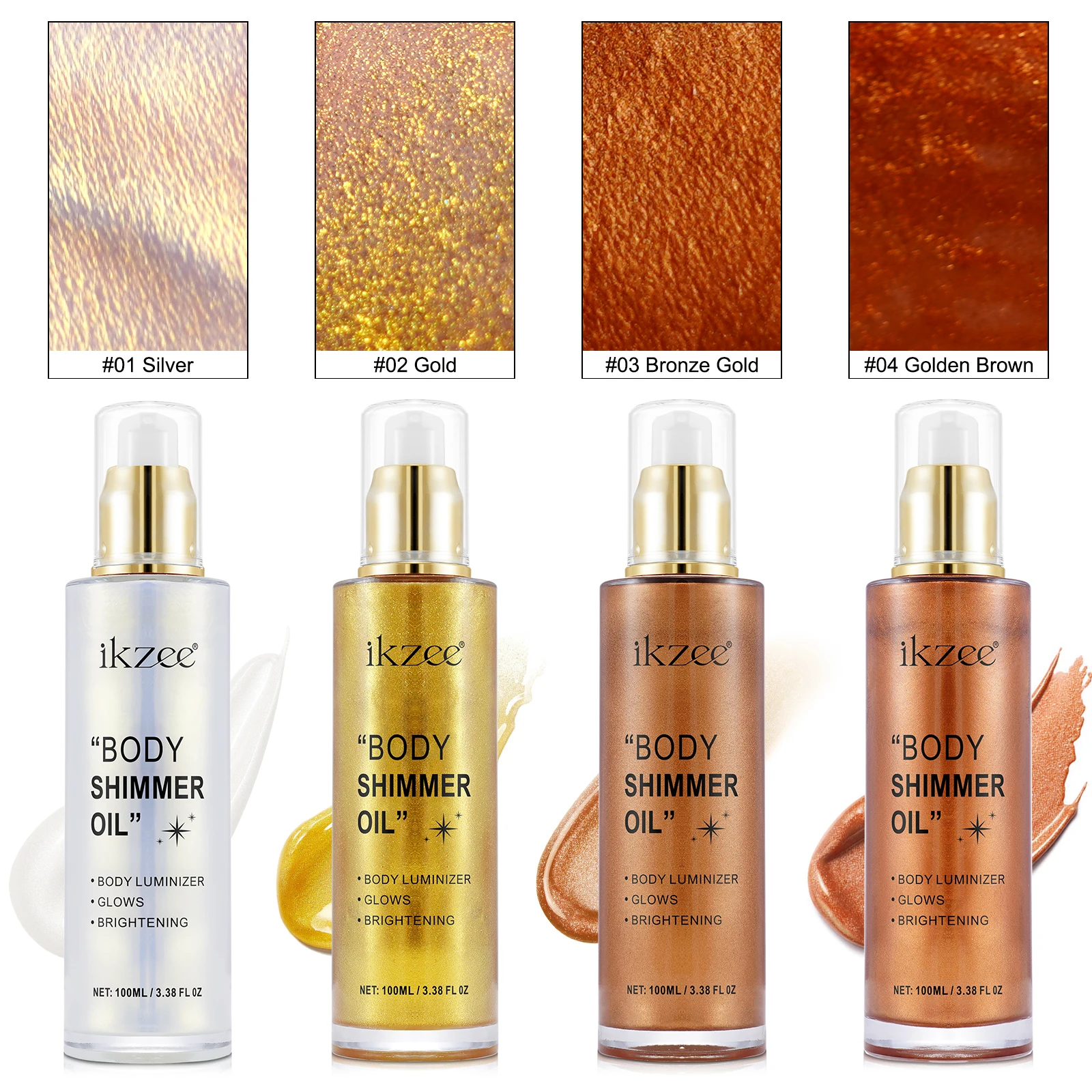 Private Label Vegan Shimmer Oil Makeup Face Glow Bronzer Highlighter Liquid Glitter Body Shimmer Oil
