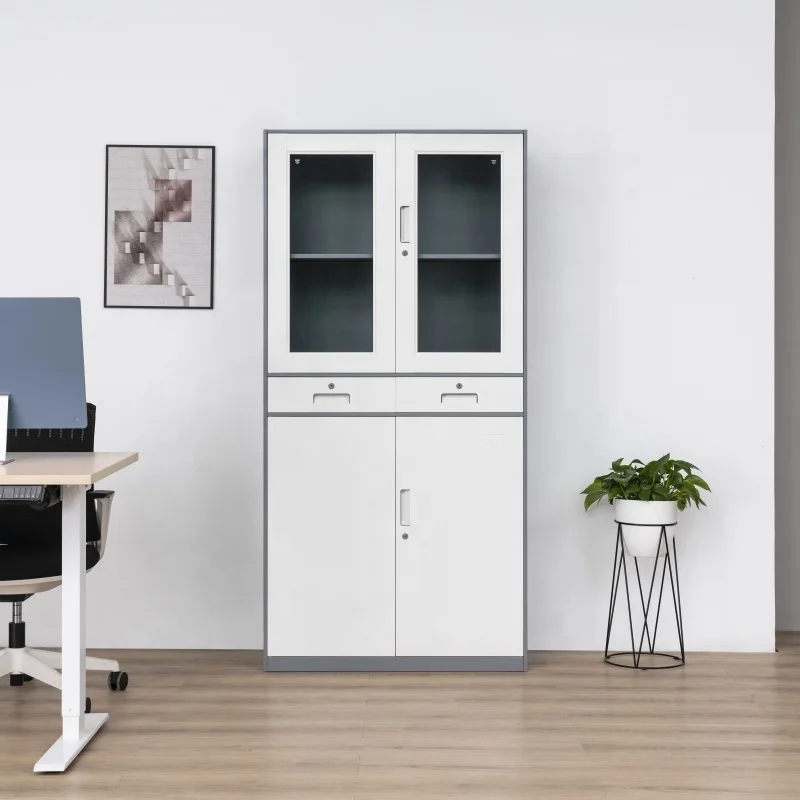 Wholesale Locking Home Office Glass Door Filing Storage Metal Cabinets with Adjustable Shelves Steel Cupboard