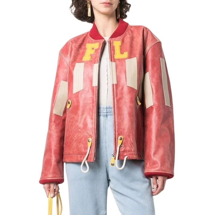 OEM  Streetwear Embroidery Logo Bomber Jacket Rib Collar Zip Up Oversize Waterproof Vintage Leather Cargo Jacket Coats Men