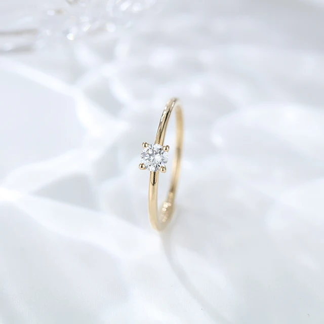 Moissanite engagement ring Solid 14K Rose gold engagement ring simple Solitaire wedding ring Anniversary gift for women