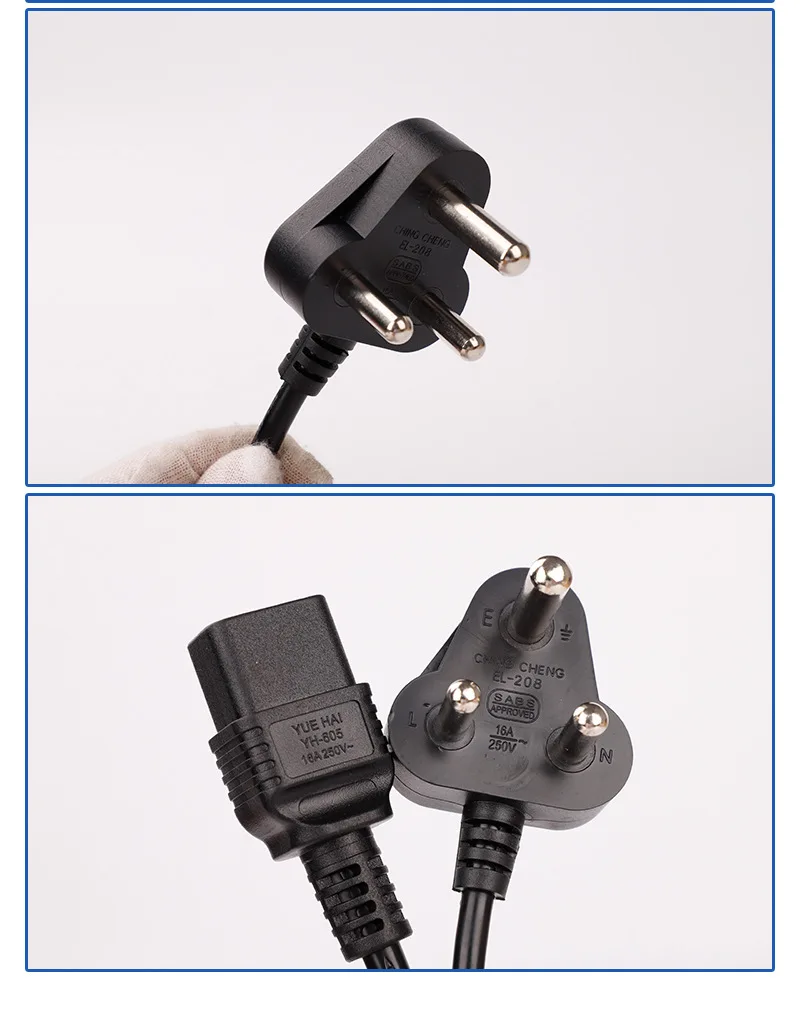Great South African Indian Plug 10ASABS Certified Cable