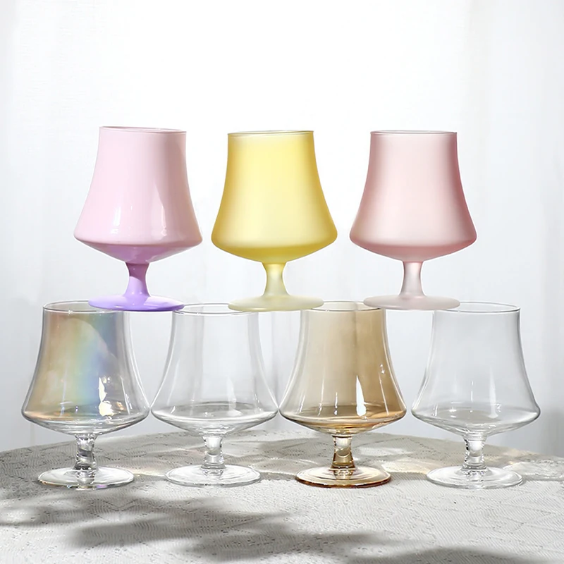 Wholesale Custom Color Frosted Tall Brandy Cognac Glass Tulip Whiskey Glass Short Stem Crystal Tasting Glass