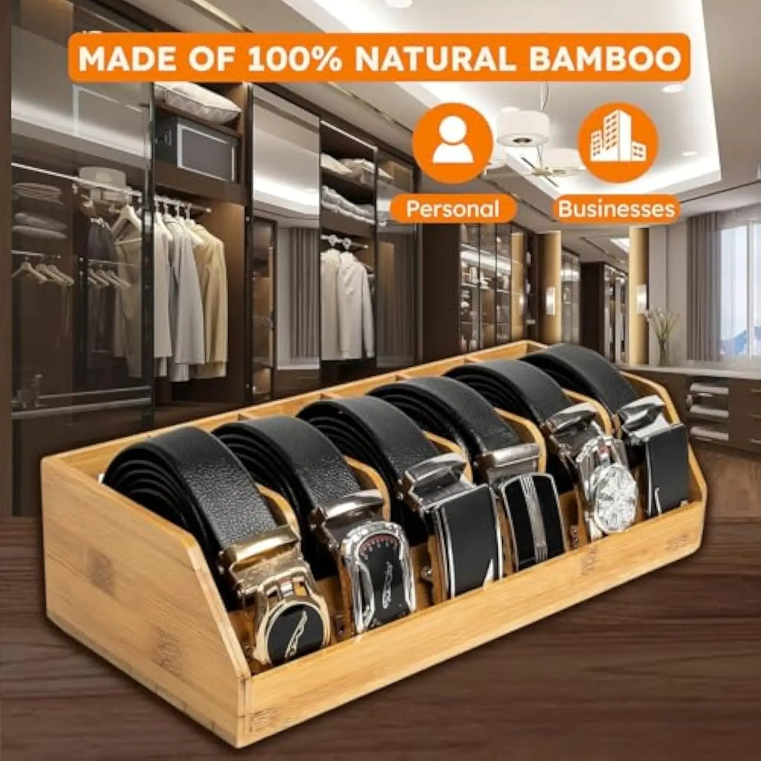Bamboo Belt Organizer For Drawer Belt Buckle Display Case Belt Holder For Closet