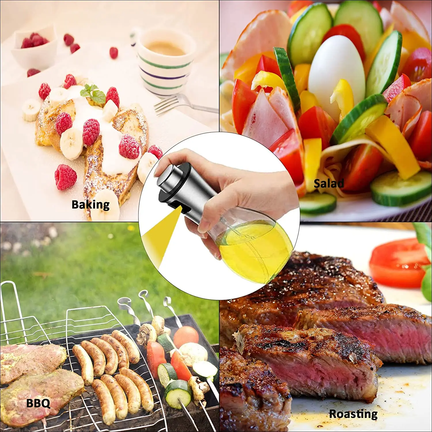 Hot Selling 200ML Oil Pump Glass Bottles Kitchen Baking Cooking Oil Vinegar Mist Sprayer Silver Stainless Steel 304 Oil Sprayer
