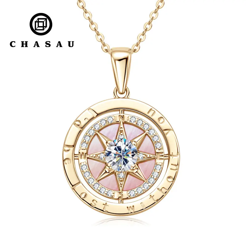 Bling Cubic Zirconia Neck Jewelry Gift 925 Sterling Silver Chain Necklace Exquisite Compass Pendant Necklaces for Women