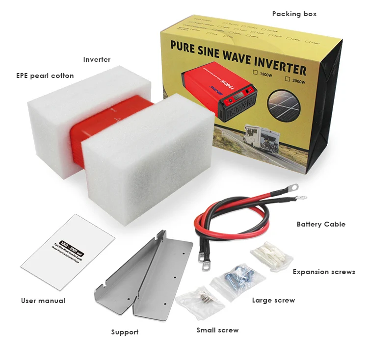 Intelligent 1500w off grid pure sine wave dc 12v 24v 36v 48v to 100v 110v 120v ac power inverter