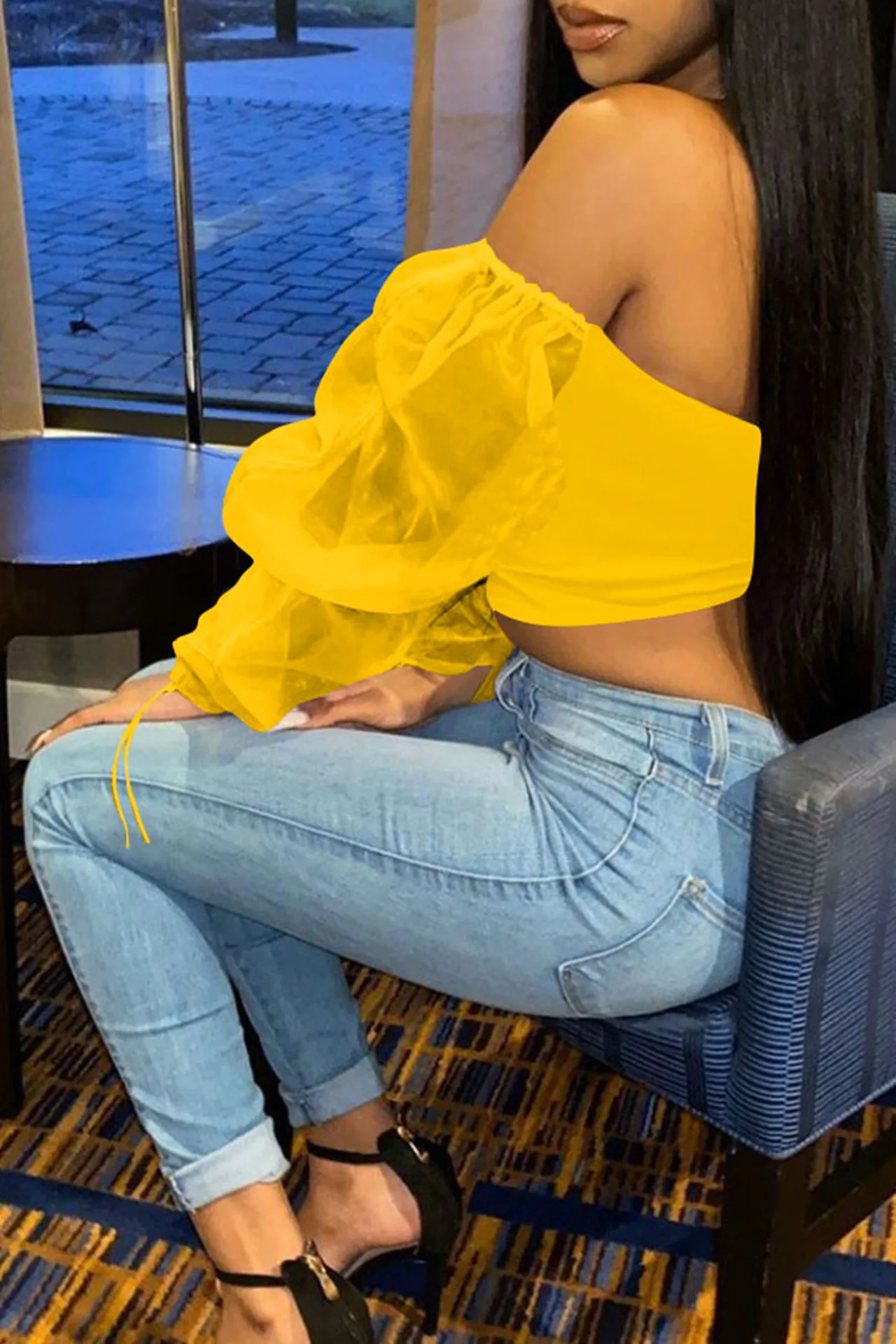 
Fall Fashionable Casual Solid patchwork Color Long Sleeves Sexy See-through Crop Tops T-shirt women shirts blouse 