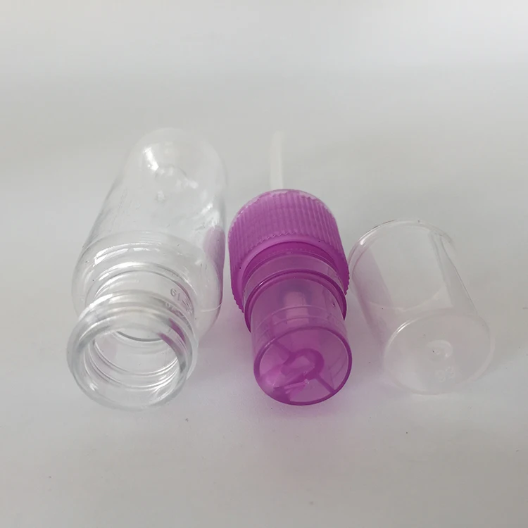 Wholesale 20ml transparent PET spray bottle with fine mist sprayer multi color lid for perfume dispenser, travel, outdoor