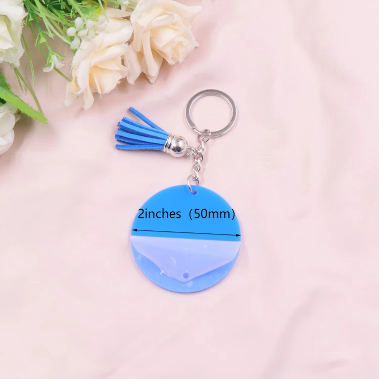 Customized KHS021KH1075 50mm Light Purple  Blank Acrylic Keyring With Tassel Custom Monogram Circle Round Acrylic Keychain