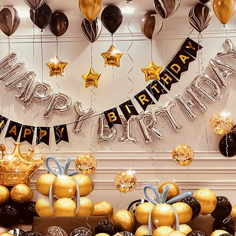 Wholesale Gold Black Round Happy Balloon Set Birthday Theme Decorative Party Balloon Suit
